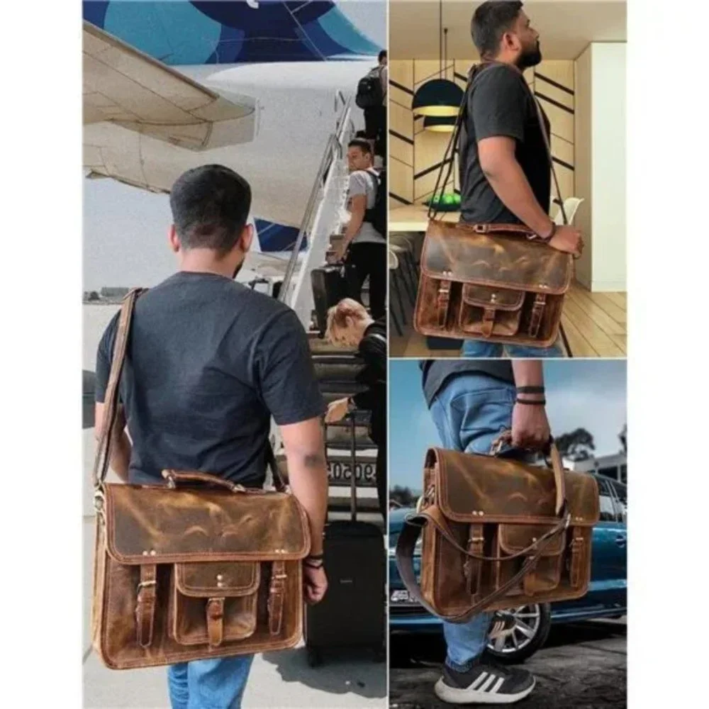 Classic Brown Leather Laptop Bag